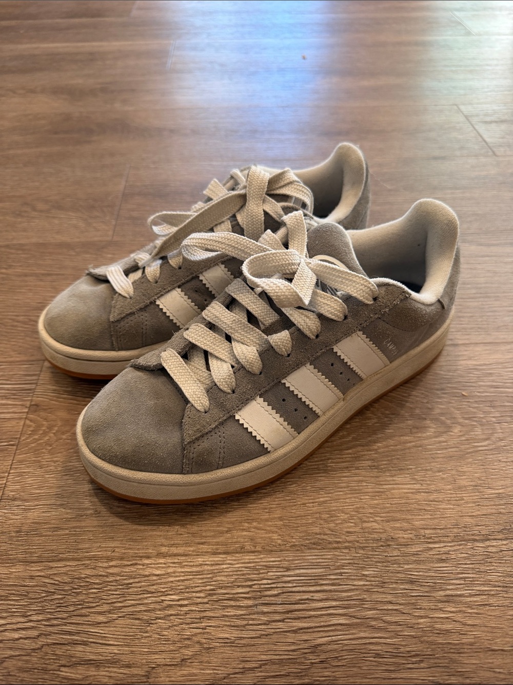 adidas Campus Women's Suede Sneakers in Light Gray with White Stripes